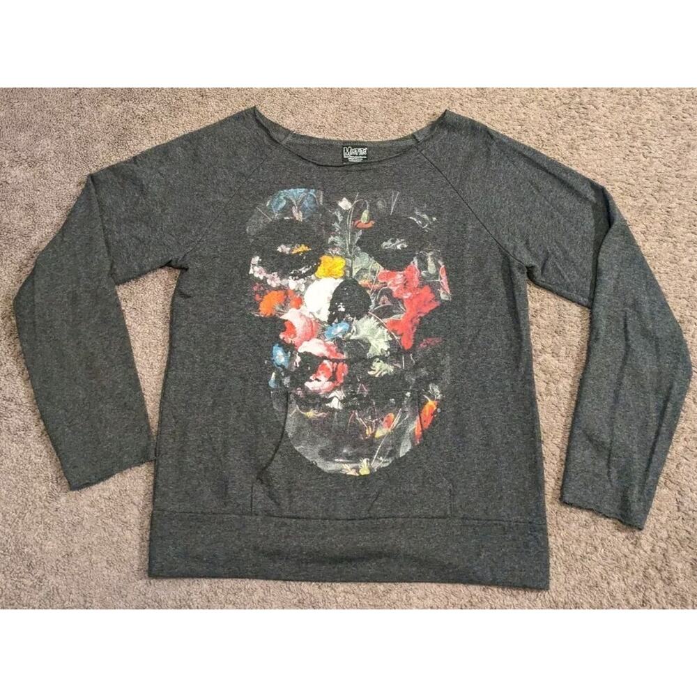 Women's 2014 Misfits Official Licensed Scoop Neck Floral Skull Logo Sweatshirt